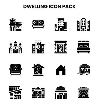 Dwelling Glyph Icons Pack Stock Illustration