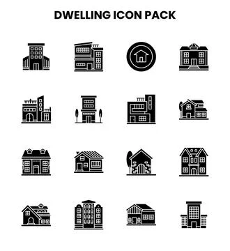 Dwelling Glyph Set Icons Pack Ilustración de archivo