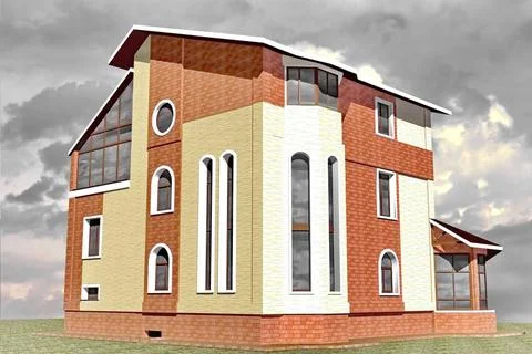 Dwelling House 3D Rendering Facades storey residential building constructe... Fotos de archivo