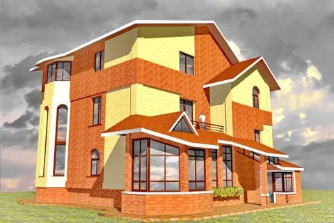Dwelling House 3D Rendering Stock Illustration