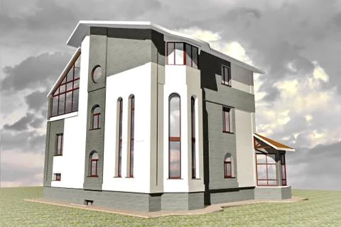 Dwelling House 3D Rendering Stock Illustration
