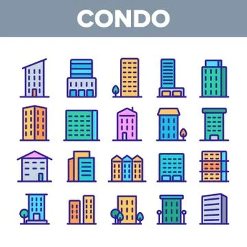 Dwelling House, Condo Linear Vector Icons Set Ilustración de archivo