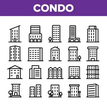 Dwelling House, Condo Linear Vector Icons Set Ilustración de archivo