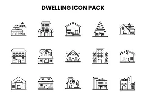 Dwelling Line Bundle Icons Pack Ilustración de archivo