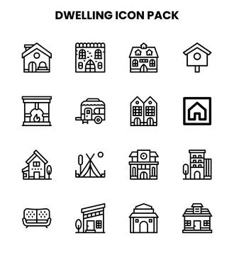 Dwelling Line Bundle Icons Pack Stock Illustration
