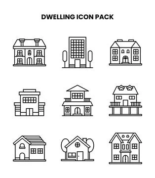 Dwelling Line Design Icons Pack Stock Illustration
