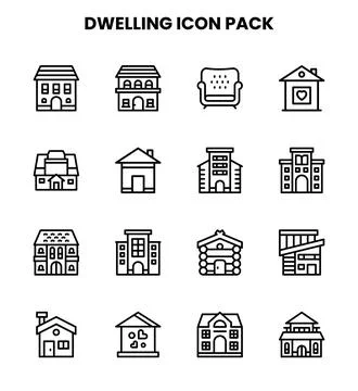Dwelling Line Icons Pack Stock Illustration