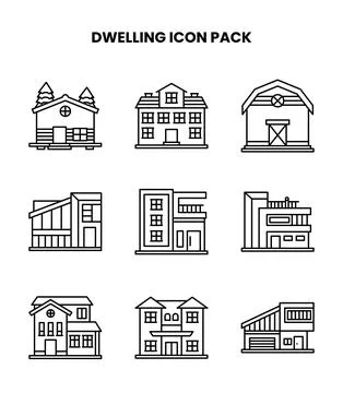 Dwelling Line Set Icons Pack Stock Illustration