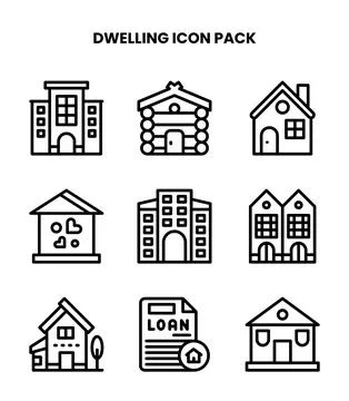 Dwelling Line Set Icons Pack Stock Illustration