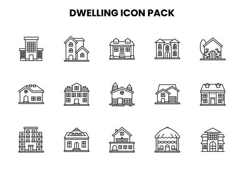 Dwelling Line Set Icons Pack Stock Illustration