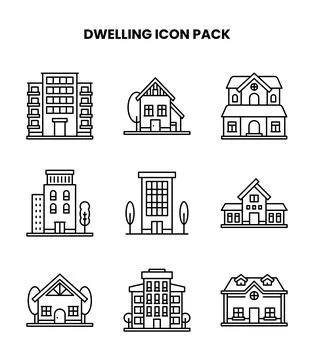 Dwelling Line UI Icons Pack Stock Illustration