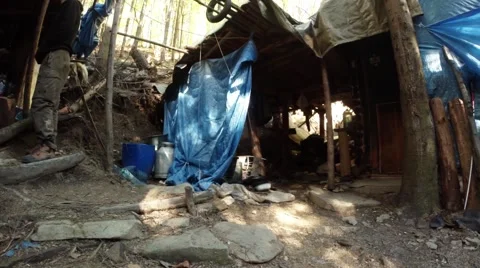 Dwelling of Mountain Hermit Panorama From Left to Right Stock Footage 63967318