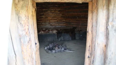 Dwelling of the Stone or Bronze Age, inside view Stock Footage 54687789