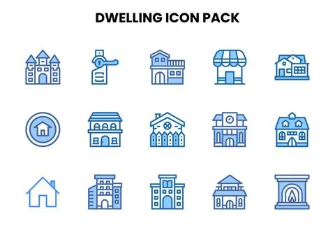 Dwelling Two Colour Bundle Icons Pack Stock Illustration