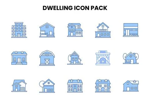 Dwelling Two Colour Design Icons Pack Stock Illustration