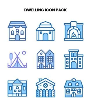 Dwelling Two Colour Icons Pack Stock Illustration