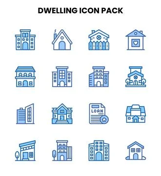 Dwelling Two Colour Icons Pack Stock Illustration