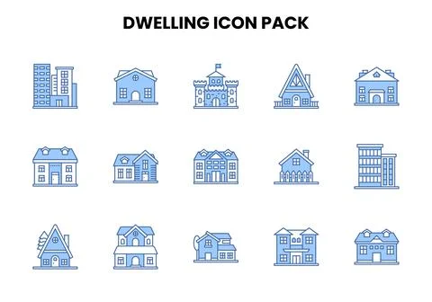 Dwelling Two Colour Set Icons Pack Ilustración de archivo