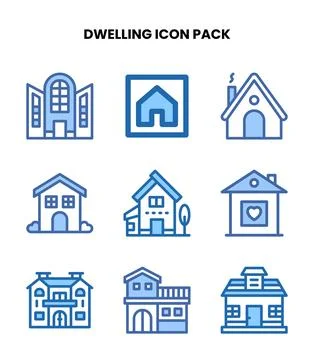 Dwelling Two Colour Set Icons Pack Stock Illustration
