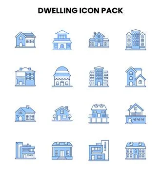Dwelling Two Colour Set Icons Pack Stock Illustration