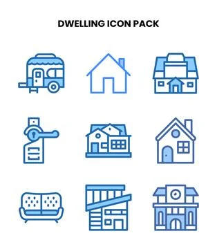Dwelling Two Colour Set Icons Pack Stock Illustration