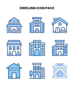Dwelling Two Colour Vector Icons Pack Stock Illustration