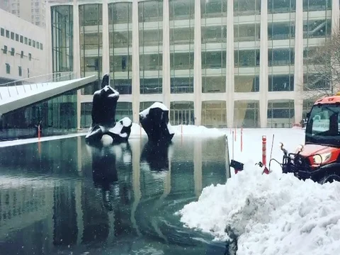 DX Time lapse of New York's famed arts building, Lincoln Center in the winter Stock Footage 73076636