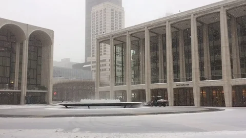 DX Time lapse of New York's famed arts building, Lincoln Center in the winter Stock Footage 73076640