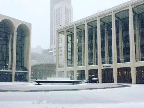 DX Time lapse of New York's famed arts building, Lincoln Center in the winter Stock Footage 73076641