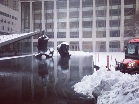 DX Time lapse of New York's famed arts building, Lincoln Center in the winter Stock Footage 73076642