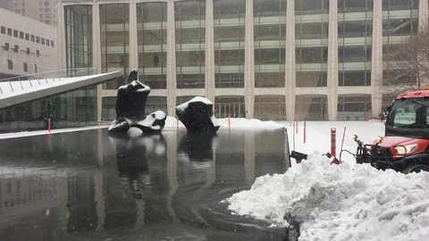 DX Time lapse of New York's famed arts building, Lincoln Center in the winter Stock Footage 73076664