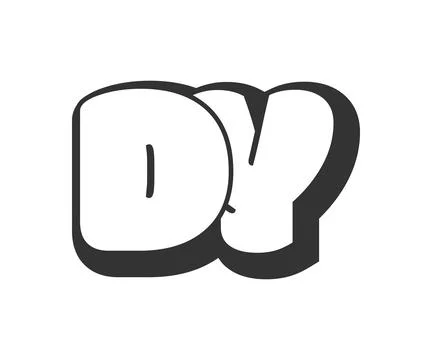 DY logo, bubble comic lettering, rounded in graffiti style black and white .. Illustrazione stock