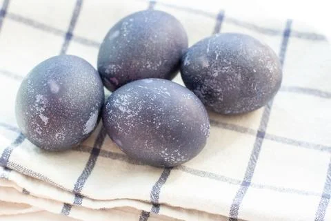 Dyed blue and marble easter eggs on white background Stock Photos