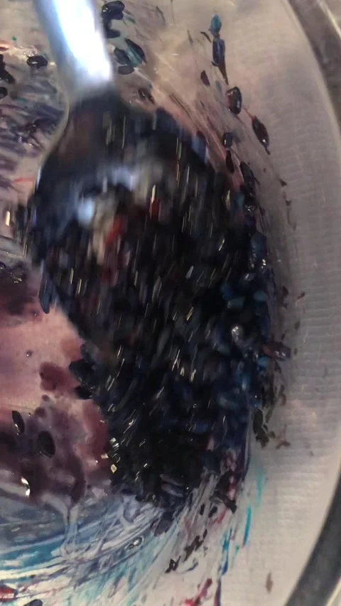 Dyed Dark Blue Rice Texture Stirred Food Contact CloseUp Stock-Footage 333062972