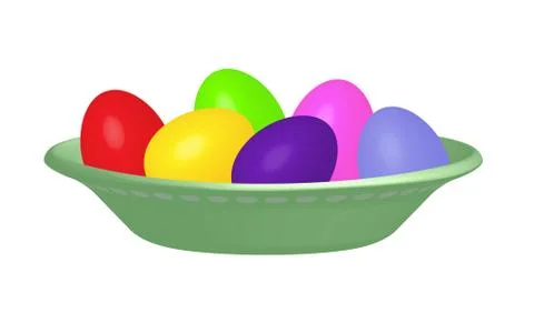 Dyed Easter eggs (red, blue, yellow, purple, green, pink) in a pea green bowl Ilustración de archivo