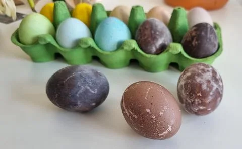 Dyed Easter eggs in red wine Stock Photos