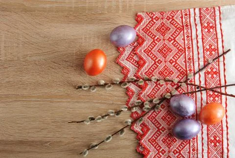 Dyed eggs for Easter in red and pearl color Stock Photos