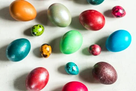 Dyed eggs on white background Stock Photos