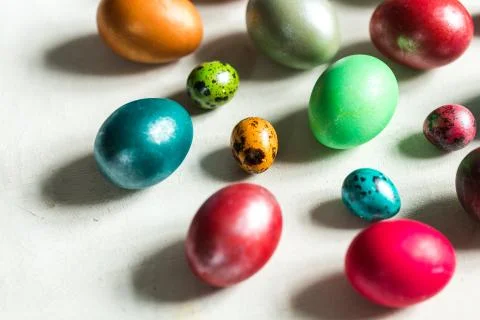 Dyed eggs on white background Stock Photos