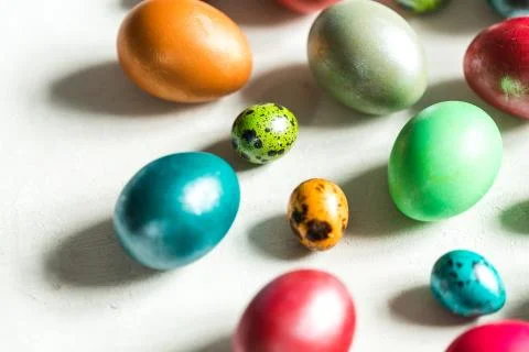 Dyed eggs on white background Stock Photos