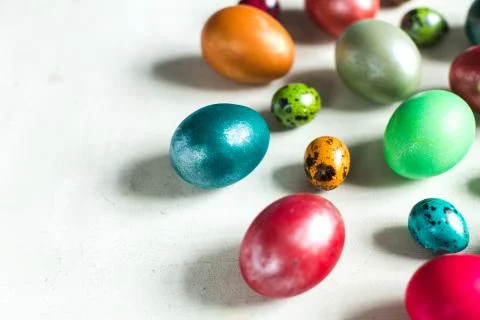 Dyed eggs on white background Stock Photos