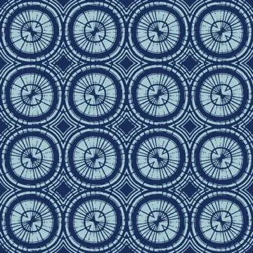 Dyed Indigo Blue Batik Circle Texture. Variegated Tie Dye Polka Dot Background Stock Illustration