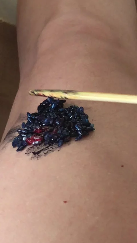 Dyed Rice Texture Rubbing On Upper Leg Food Contact CloseUp Stock-Footage 333062966