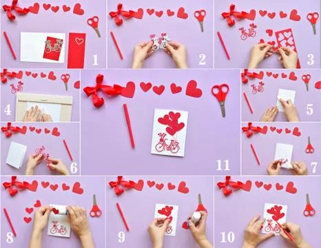 DYI master - class on creating cards for Valentine's Day. scrapbooking with r Stock Photos