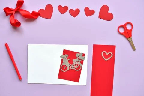 DYI master - class on creating cards for Valentine's Day. scrapbooking with r Stock Photos