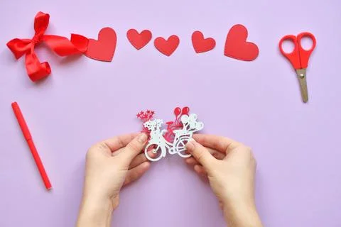 DYI master - class on creating cards for Valentine's Day. scrapbooking with r Stock Photos