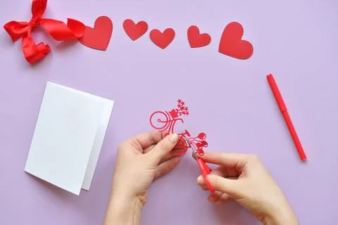 DYI master - class on creating cards for Valentine's Day. scrapbooking with r Stock Photos