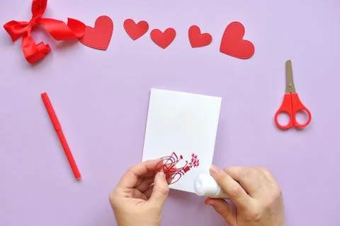 DYI master - class on creating cards for Valentine's Day. scrapbooking with r Stock Photos