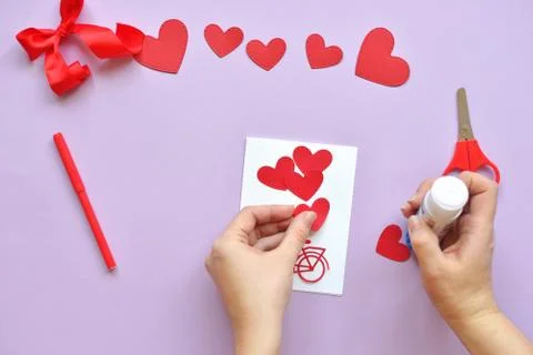 DYI master - class on creating cards for Valentine's Day. scrapbooking with r Stock Photos