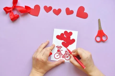 DYI master - class on creating cards for Valentine's Day. scrapbooking with r Stock Photos